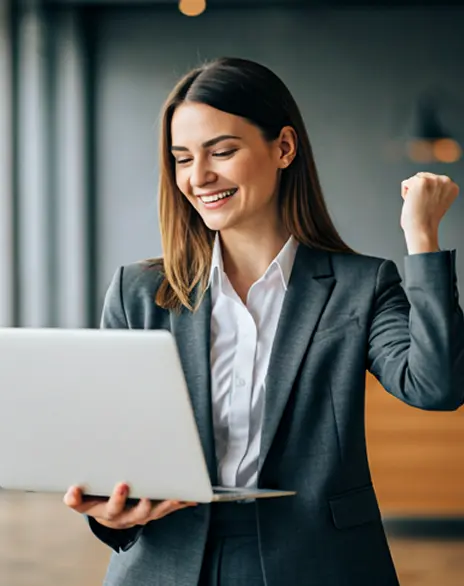 Professional celebrating a successful referral reward